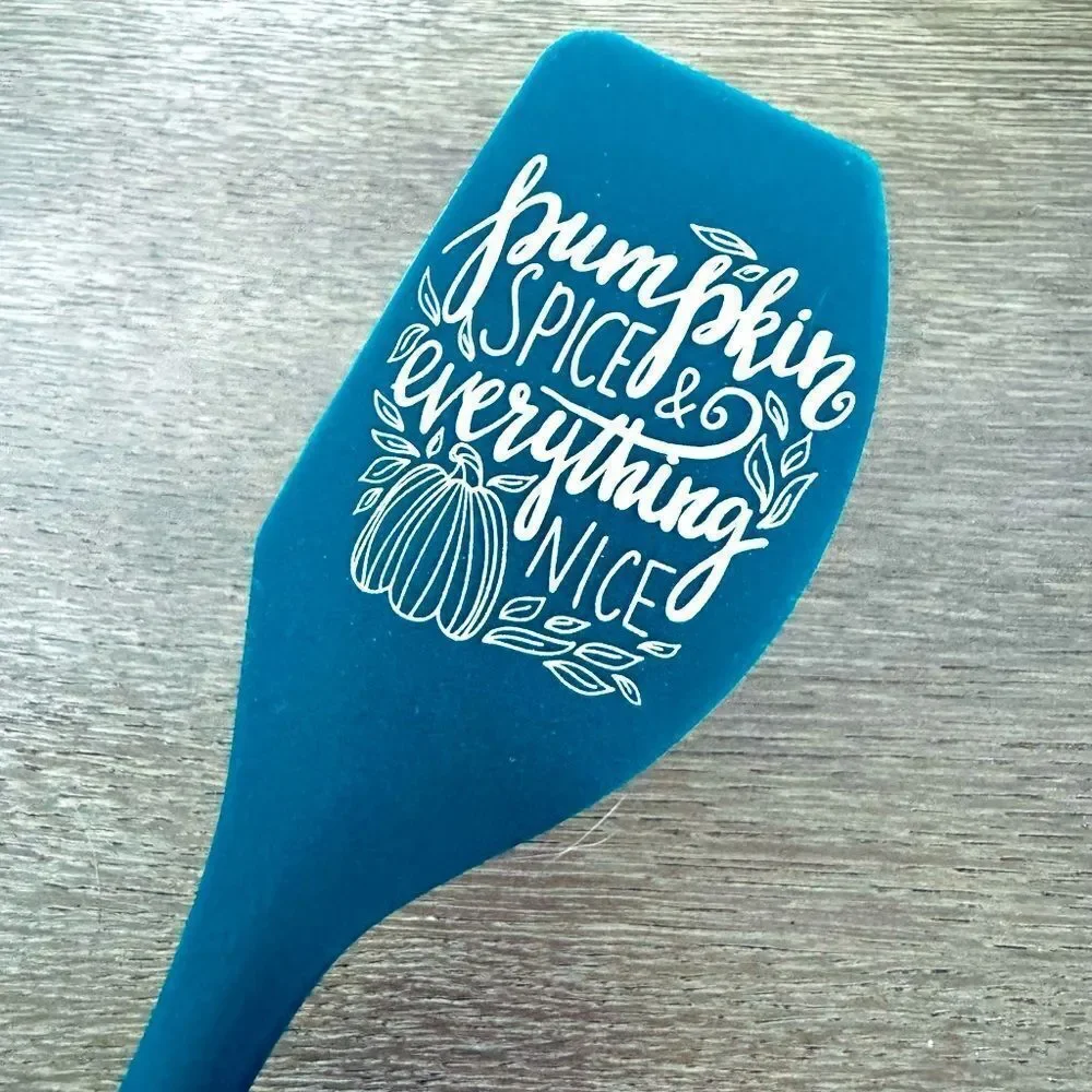 Pumpkin Spice Teal Blue Silicone Kitchen Spatula